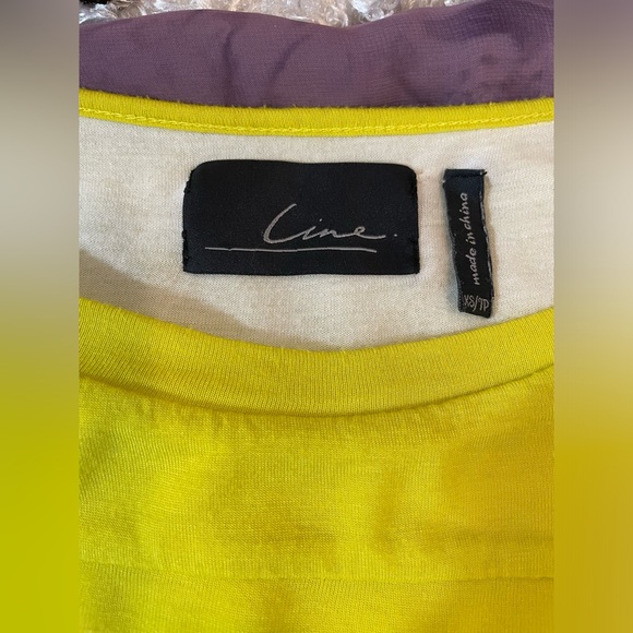 Line White & Neon Yellow Cap Sleeve Top  Raw Edges Side Gathering size XS - Picture 3 of 6